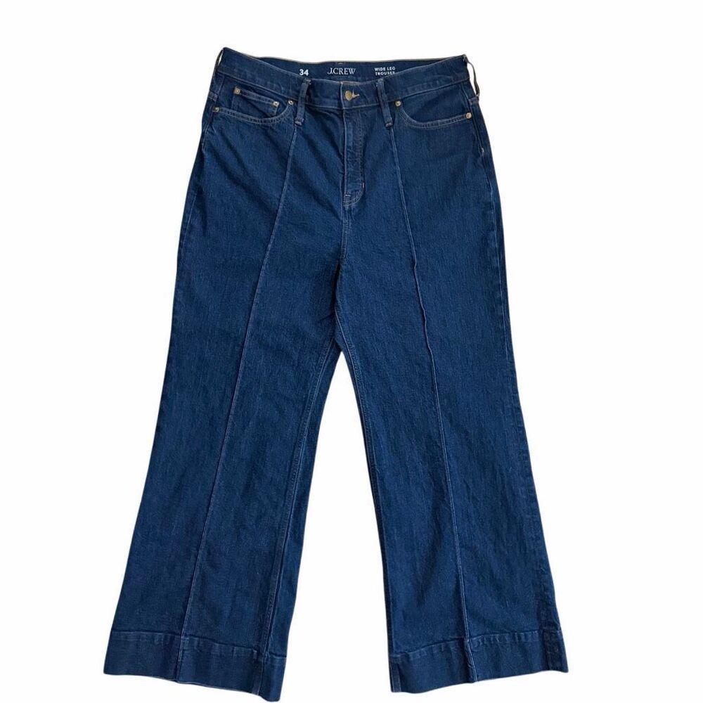 J Crew Wide-leg High-Rise Denim Trouser Jean | sz 34/18 Pintuck Front Dark Wash